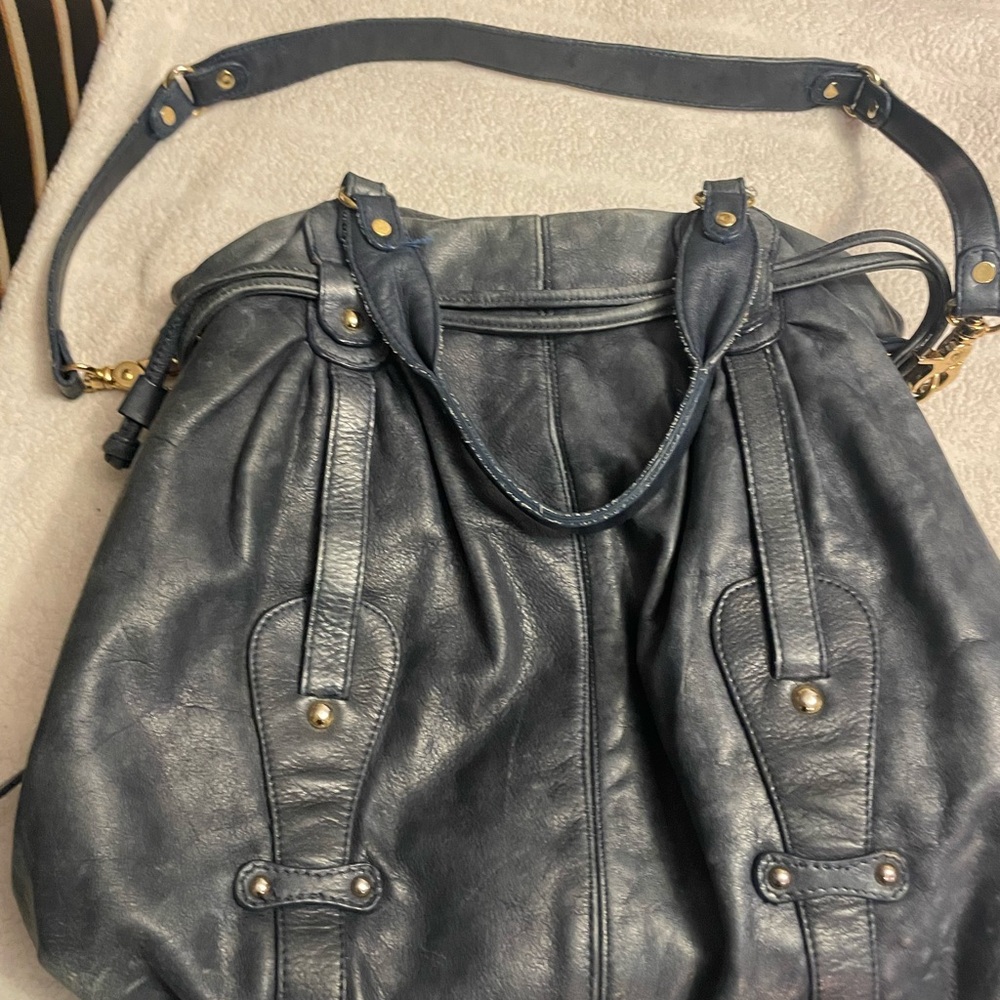 Sabina Dark Blue Leather Shoulder Bag